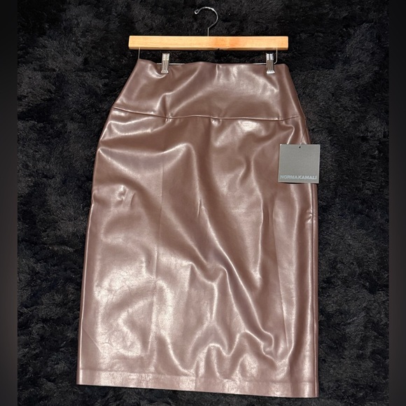 Norma Kamali Chocolate Pencil Leather Skirt - Picture 1 of 4